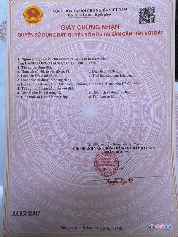 Bán Nhà số 591 Đường Trần Xuân Soạn, Phường Tân Hưng, Quận 7