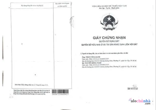 Bán Nhà số 416/23/1 Đường Dương Quảng Hàm, Phường 5, Quận Gò Vấp