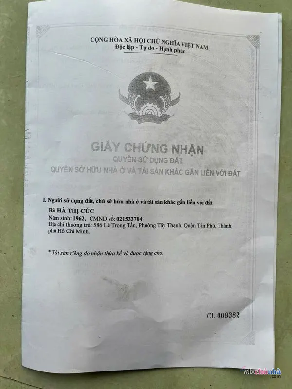 Bán Nhà số 584A đường Lê Trọng Tấn, phường Tây Thạnh, quận Tân Phú