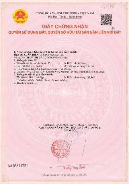 Bán Nhà số 134/2 Đường Khuông Việt, Phường Phú Trung, Quận Tân Phú