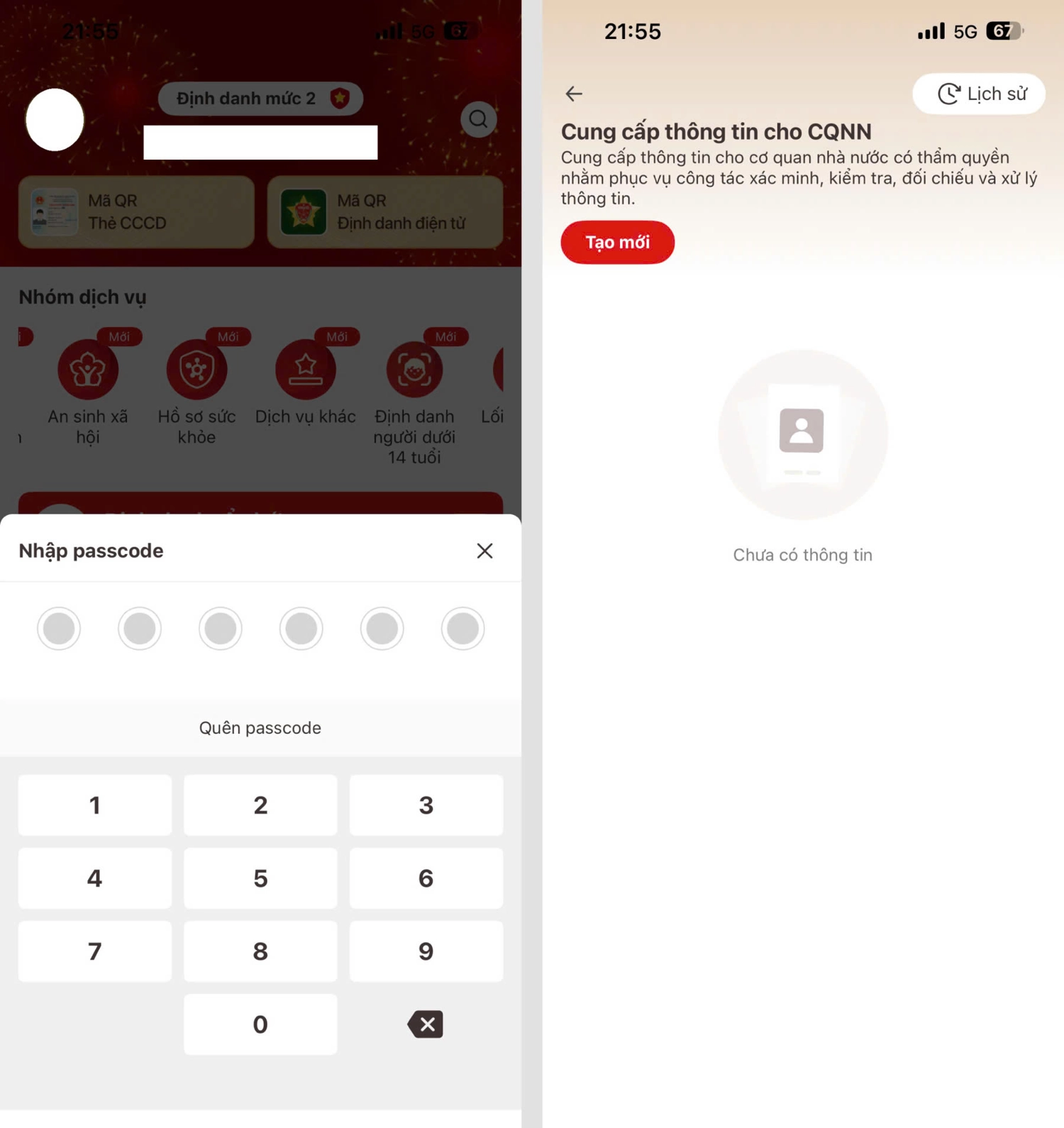 Nhập passcode sau đ&oacute; 